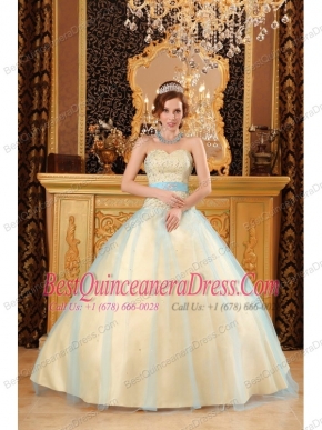 Champagne A-line Sweetheart Floor-length Beading Satin and Organza Quinceanera Dress