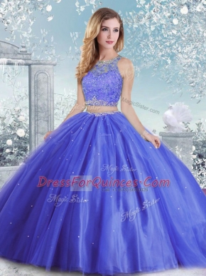 Modern Scoop Sleeveless Tulle Quinceanera Dress Beading and Sequins Clasp Handle