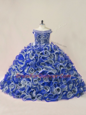 Sleeveless Court Train Lace Up Beading and Ruffles Ball Gown Prom Dress