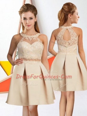 Designer Knee Length Zipper Vestidos de Damas Champagne for Prom and Party with Lace