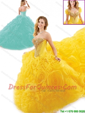 New Style Beading Sweet 16 Dresses with Rolling Flowers