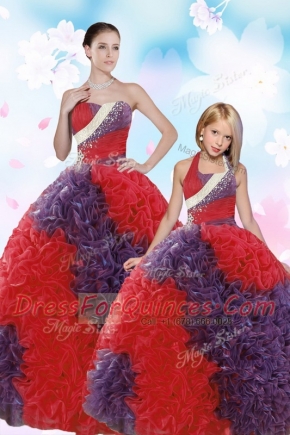 Hot Selling Fabric With Rolling Flowers Sleeveless Floor Length Sweet 16 Dresses and Beading