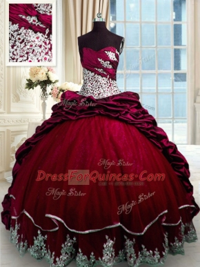 Lovely Sweetheart Sleeveless Taffeta Ball Gown Prom Dress Beading and Appliques and Pick Ups Brush Train Lace Up