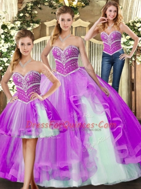 Shining Lilac Sleeveless Beading Floor Length Quinceanera Dresses