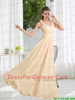 2015 Modest V Neck Empire Ruching Prom Dress