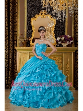 Teal Ball Gown Sweetheart Floor-length Taffeta and Organza Appliques Quinceanera Dress