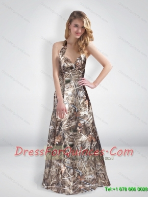 Elegant A Line Halter Top Multi Color Camo Prom Dresses with Brush Train