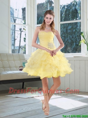 2015 Light Yellow Beading Puffy Dama Dresses with Sweetheart