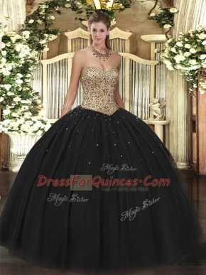 Black Vestidos de Quinceanera Military Ball and Sweet 16 and Quinceanera with Beading Sweetheart Sleeveless Lace Up