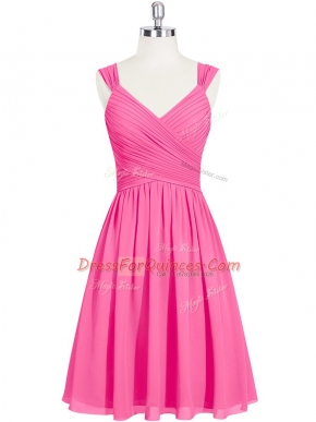 Pink Sleeveless Mini Length Ruching Zipper Prom Dress