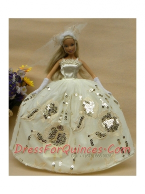 Roamntic Champagne Straps Ball Gown Appliques Wedding Dress For Barbie Doll