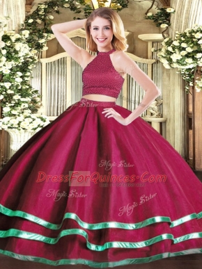 Latest Fuchsia Sleeveless Beading Floor Length Sweet 16 Dresses