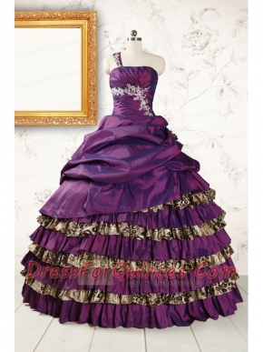 Classic One Shoulder Quinceanera Dresses with Beading and Leopard