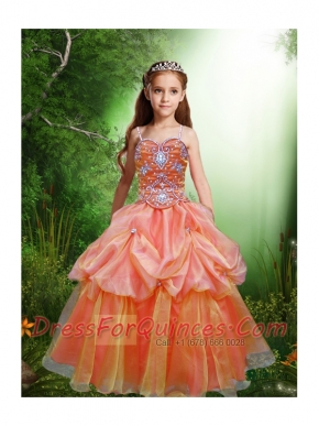 Elegant Orange 2014 Little Gril Pageant Dress with Spaghetti Straps