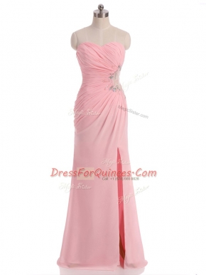 Baby Pink Sweetheart Side Zipper Beading and Ruching Dress for Prom Sleeveless