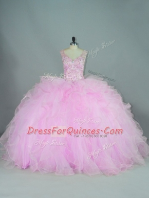 Sweet Ball Gowns Sleeveless Lilac 15 Quinceanera Dress Brush Train Lace Up