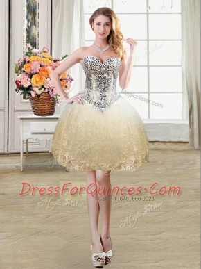 Colorful Tulle and Lace Sleeveless Mini Length Evening Dress and Beading and Lace and Sequins