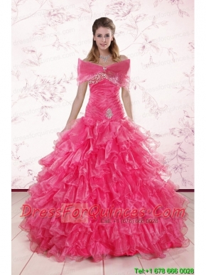 2015 Elegant Sweetheart Hot Pink Quinceanera Dresses with Ruffles