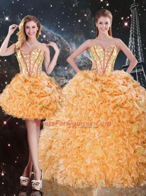 Fashion Orange Sweetheart Lace Up Beading and Ruffles Quinceanera Dresses Sleeveless