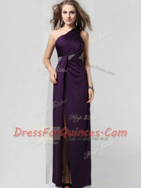 One Shoulder Sleeveless Beading Criss Cross Prom Party Dress