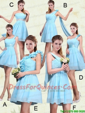 2015 Ruching Chiffon Aqua Blue Christmas Party Dresses with Mini Length