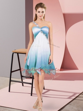 Fine Sleeveless Fading Color Asymmetrical Lace Up Prom Dress in Multi-color with Beading