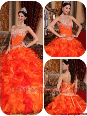 Perfect Appliques and Beading Orange Quinceanera Gowns