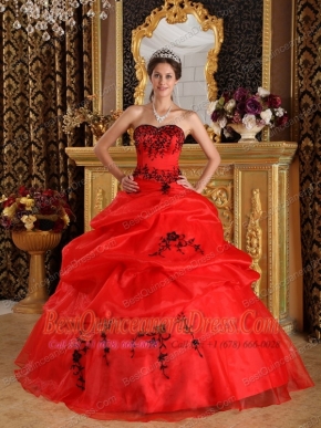 Red Ball Gown Sweetheart Floor-length Taffeta and Organza Embroidery Quinceanera Dress