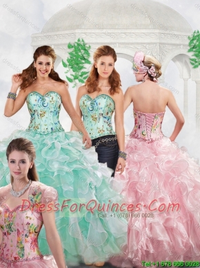 Unique 2016 Beading Apple Green Sweet 16 Dresses with Print