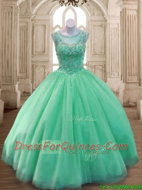 Best See Through Scoop Green Sweet 16 Dress with Beading