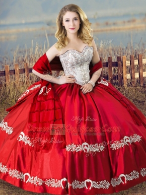 Red Lace Up Quinceanera Gowns Beading and Embroidery Sleeveless Floor Length