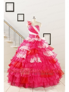 2015 Multi Color Hand Made FlowerQuinceanera Dress with One Shoulder