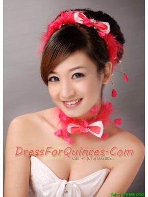 Red Feather and Bowknot Beading Hairband