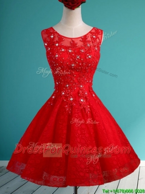 Popular Scoop Red Short Prom Dresses with Beading and Appliques