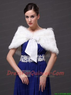 High Quality Rabbit Fur Special Occasion / Wedding Shawl  In Ivory With V-neck