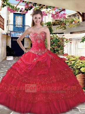 Custom Made Red Quince Dress with Appliques and Ruffles Layers