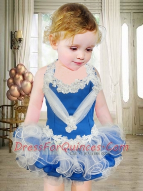 Pretty Halter Short Appliques and Beading Little Girl Dress with Halter