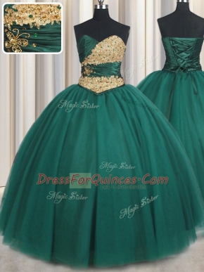 Exceptional Peacock Green Lace Up Sweetheart Beading and Appliques Quinceanera Dress Tulle Sleeveless