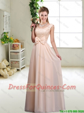 Perfect Bowknot Scoop Prom Dresses in Champagne