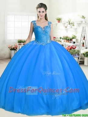 New Style Straps Beaded Big Puffy Sweet 16 Dress in Tulle