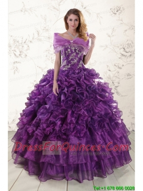 Beautiful Appliques Purple Strapless 2015 Quinceanera Dresses
