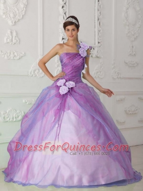 One Shoulder Hand Made Flower Organza Rose Pink Best Quinceanera Dresses
