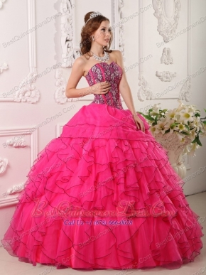 Hot Pink Ball Gown Sweetheart Floor-length Organza Beading Quinceanera Dress