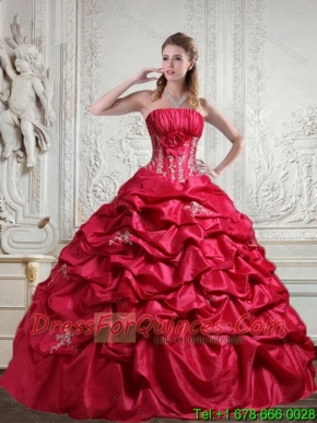 2015 Elegant Appliques and Pick Ups Red Sweet 16 Dress