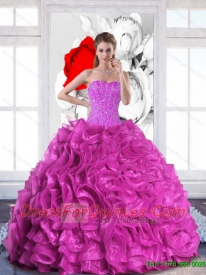 2015 Modest Sweetheart Quinceanera Dresses with Beading and Ruffles