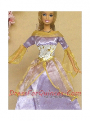 New Beautiful Lilac Long Sleeves Handmade Party Clothes Fashion Dress For Noble Barbie
