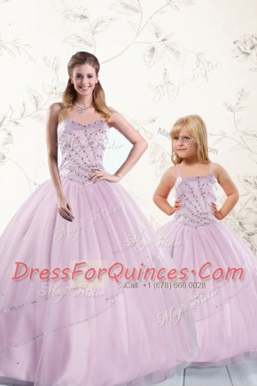 Lilac Sweet 16 Quinceanera Dress Military Ball and Sweet 16 and Quinceanera and For with Beading Sweetheart Sleeveless Lace Up