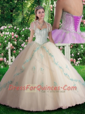 2016 Inexpensive Champagne Quinceanera Dresses with Beading and Appliques