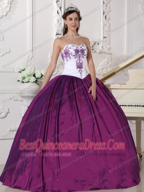 White and Purple Ball Gown Sweetheart Floor-length Taffeta Embroidery Quinceanera Dress