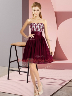 Burgundy Empire Sweetheart Sleeveless Chiffon Mini Length Zipper Lace Prom Dresses